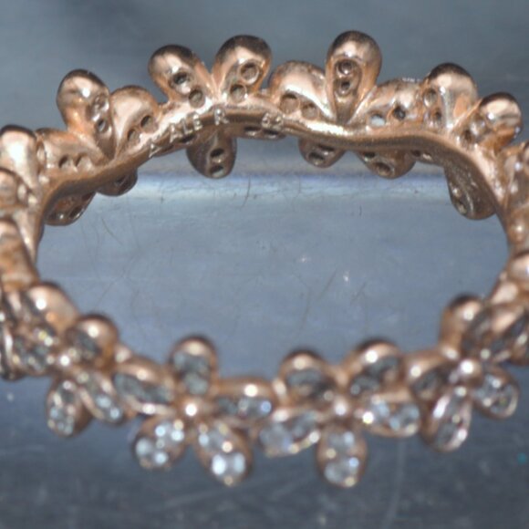 Pandora - Vintage 14k Rose Gold Plated CZ Floral Crown Band - Size 6 - Picture 4 of 4